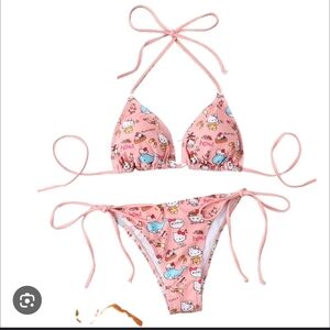 Pink Cartoon Print Bikini Set